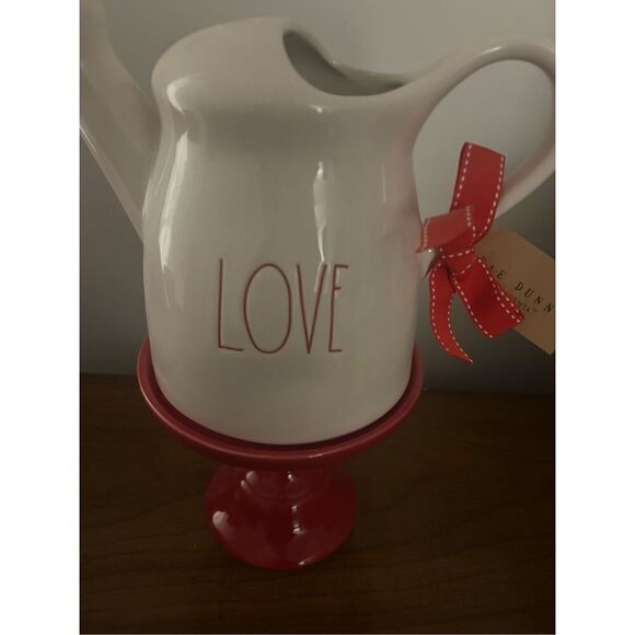 Rae Dunn by Magenta Love Ceramic Watering Can in Large Letters - Picture 2 of 3
